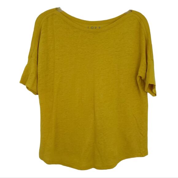 Ann Taylor Loft 100% Linen Short Sleeve Casual Shirt XS Gold Yellow Summer Top - Picture 1 of 6
